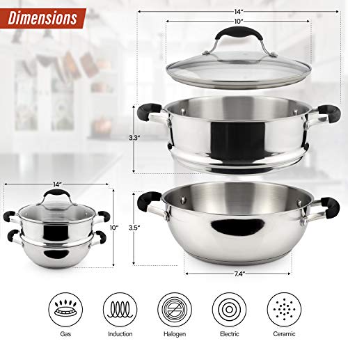 3 Piece 18 10 Stainless Steel Steamer Pot Set with Glass Lid