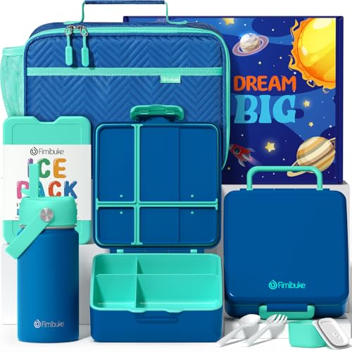 Kids Bento Lunch Box with Toddler Insulated Water Bottle Lunch Bag (7 Count)