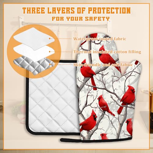 Red Cardinal Oven Mitts and Pot Holders Set (4 Count)