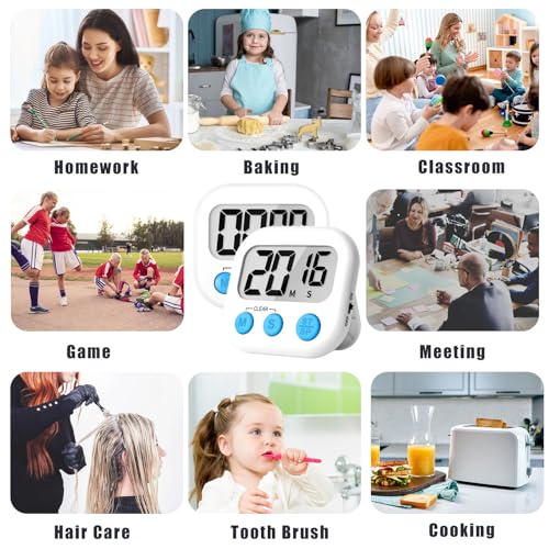 Digital Kitchen Timers for Cooking Kids White 6 Pack (6 Count)