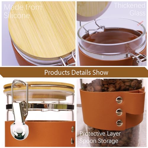 Glass Storage Jars with Bamboo Lids & Spoons (27 Fl Oz)