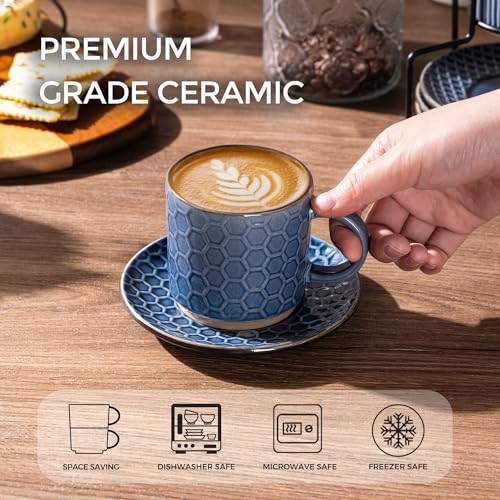 6 OZ Coffee Mugs with Saucer and Stand (4 Count)