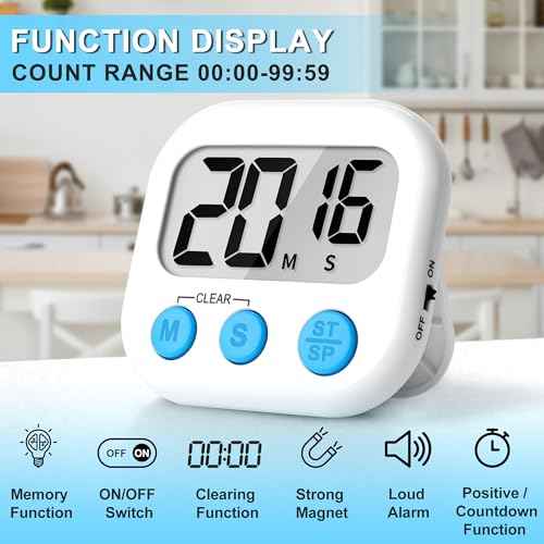 Digital Kitchen Timers for Cooking Kids Black White 6 Pack