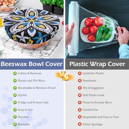 5Pcs Reusable Beeswax Elastic Bowl Covers for Bread Proofing and Food Cover (5 Count)