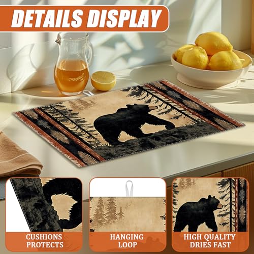 Forest Bear Dish Drying Mat for Kitchen Counter Microfiber Absorbent Dish Kitchen Drying Mat Draining Reusable Washable for Dishes