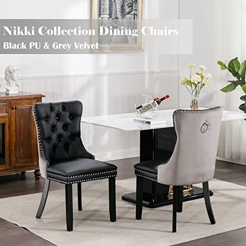 Grey Velvet and Black PU Upholstered Dining Chairs Set of 2 (2 Count)