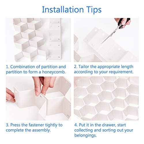 Drawer Divider Organizer Adjustable DIY Grid Honeycomb Drawer Divider for Underwear Belt Scarf Socks White (8 Count)