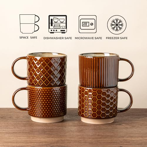 12 OZ Stackable Coffee Mugs Set of 4 (4 Count)