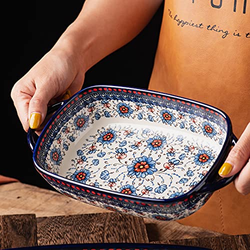 Baking Dish Ceramic Baking Pan Blue Casserole Dish Rectangular Baking Set 2pcs Bakeware Sets Single Serving Size Lasagna Pan Baking Dishes for oven