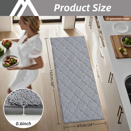 Kitchen Rugs Non Slip Washable 24"x60" (14.4 Sq Ft)