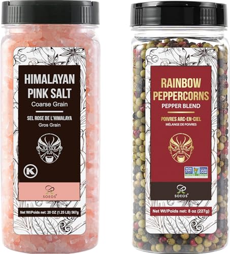 Pink Salt 18 Oz + Rainbow Peppercorns 8 Oz (28 Ounce)