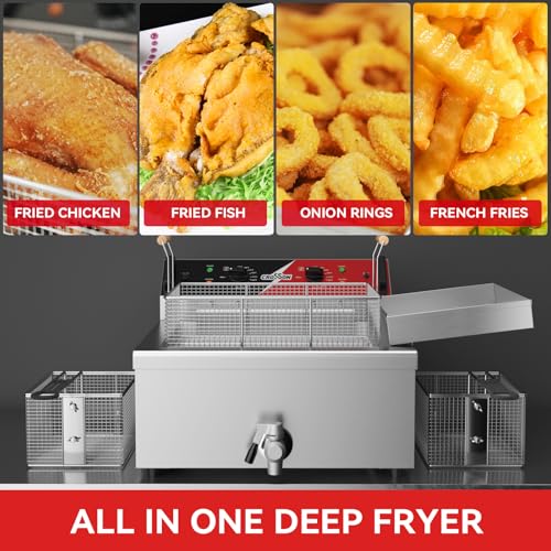 24Lbs Electirc Triple Basket Turkey Fryer With Oil Drain Spout