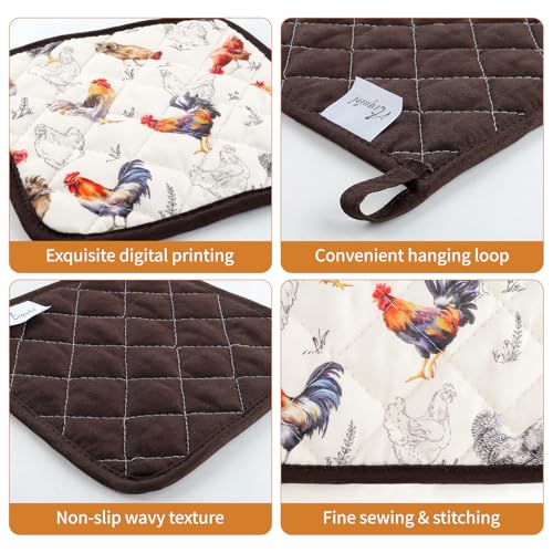 Farmhouse Rooster Oven Mitts and Pot Holders Set (4 Count)