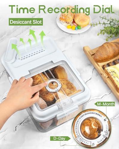 Large Bread Box for Kitchen Countertop 11.4 x 7.5 x 6.7 Inch Airtight Bread Storage Container Time Recording Bread Keeper with Lid for Toast