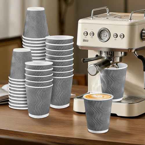 120 Pack 10 oz Coffee Cups Disposable Insulated Paper Cup Gray (120 Count)