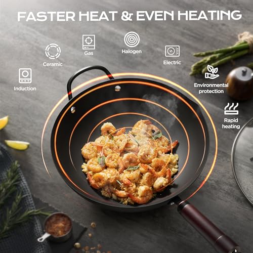 Wok 13 Inch Carbon Steel Wok Pan Set 6PCS & Stir (6 Count)