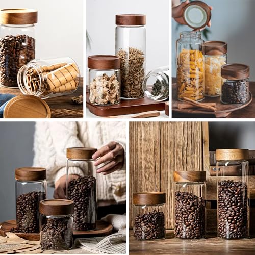 18 oz 550 ml Clear Glass Storage Canister with Airtight Wooden Lid (4 Count)