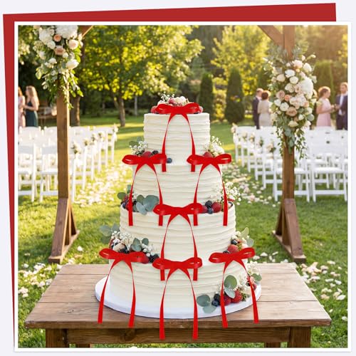 30 Pack Red Ribbon Bows for Cake Bow Cake Toppers (30 Count)