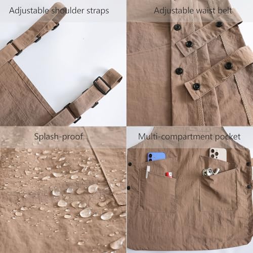 Waterproof Reversible Adjustable Bib Apron with 6