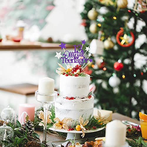 Purple Silver 13th Birthday Cake Topper with Glittery Stars (7 Count)
