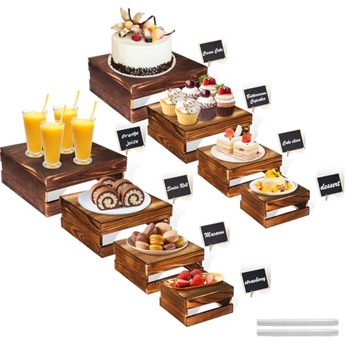 8 Piece Rustic Wood Buffet Risers with Mini Signs for Dessert Table (140.48 Ounce)