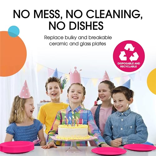 Party Solids Sturdy Hot Pink Plastic Plates 10" Party Plates 100 Pcs (100 Count)