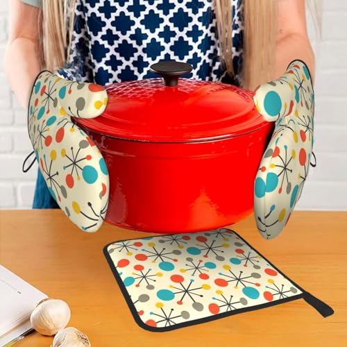 Mid Century Fifties Modern Atomic Retro Oven Mitts and Pot Holders Sets of 3 (3 Count)