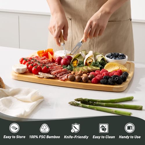 Bamboo Cutting Board Set Non Slip Feet with Holder Over Sink Tablas Para Picar Cocina Tabua Madeira Corte Carne Bambu Alimentos Cortar Madera Juego Regalos Cumpleaños Navidad Mujer Mama Abuela Papa (3 Count)