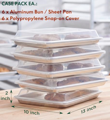6-Pack 1/4 Size Sheet Pan with Cover Set (12 Piece Bundle), Dishwasher Safe Baking Pans & NSF Certified Polypropylene Lids, Compact Quarter Bun Pan for Meal Prep, Baking & Storage - Silver/Translucent (12 Count)