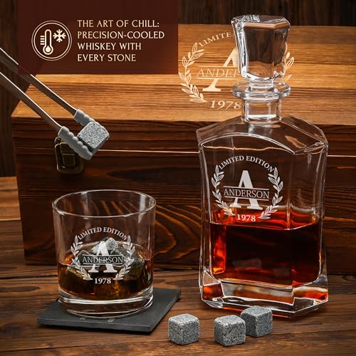 Personalized Old Fashioned Whiskey Decanter and Stones Gift Set
