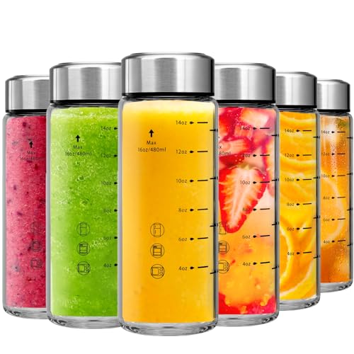 Glass Juice Bottles 6 Pack 16 oz (6 Count)