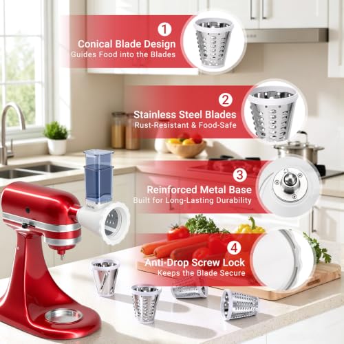 Updated Cheese Grater Slicer Shredder Attachment for KitchenAid Stand Mixers