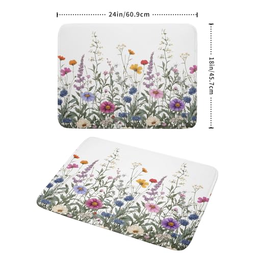 Flower Herbs Dish Drying Mat Botanical Plant Dishes Drainer Mat 18x24 inch Reversible Microfiber Drying Dish Pad for Kitchen Counter Decor