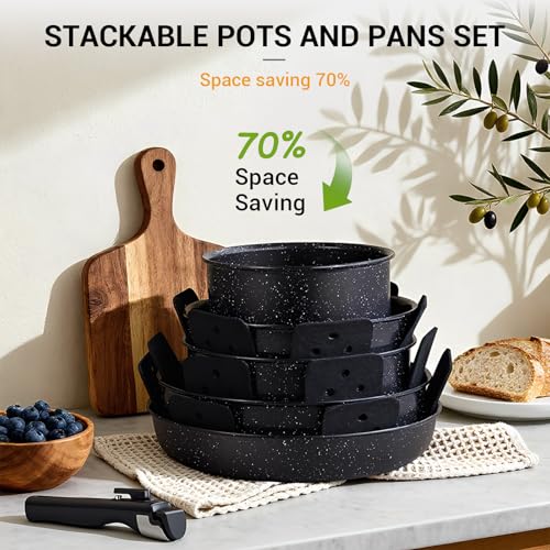 21Pcs Pots and Pans Set Non Stick with Detachable Handle Frying Pan