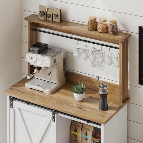 31" Farmhouse Coffee Bar Cabinet with Storage Hutch