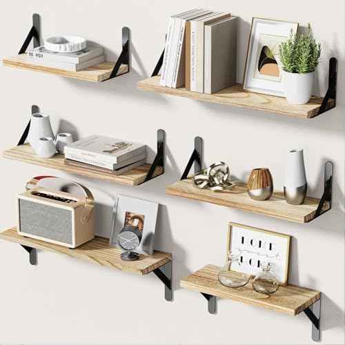 Amada Solid Paulownia Wood Wall Shelves (6 Count)