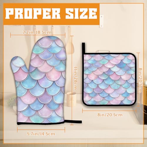 Pink Fish Scales Oven Mitts and Pot Holders Set (4 Count)