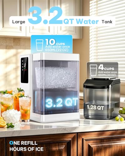 Nugget Ice Maker Countertop with 3L Detachable Tank