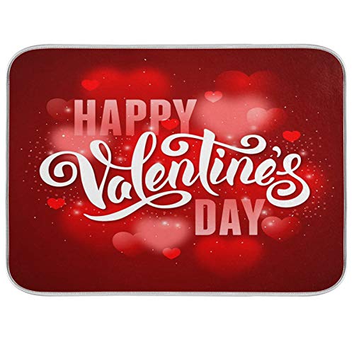 Happy Valentine's Day Bling Light Red Hearts Dish Drying Mat for Kitchen Counter Absorbent Microfiber Large Drying Pad Dish mats for Kitchen Countertops 18 x 24 Inch