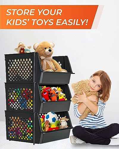 XLarge Stackable Storage Bins Open Front for Pantry Storage (3 Count)