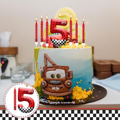 13PCS Racing Car Theme Birthday Candle Set with Checkered Flag Design (13 Count)