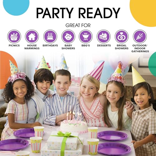 Exquisite Party Solids Sturdy Purple Plastic Plates 7" Cake Plates 100 Pcs (100 Count)