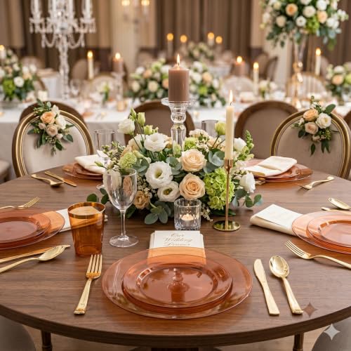 200 Pcs Amber Plastic Plates (200 Count)