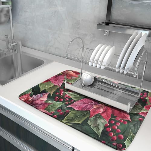 Winter Floral Dish Drying Mat