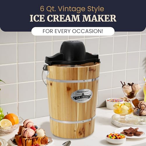 EIM916 6Qt Old Fashioned Wood Bucket Ice Cream Maker