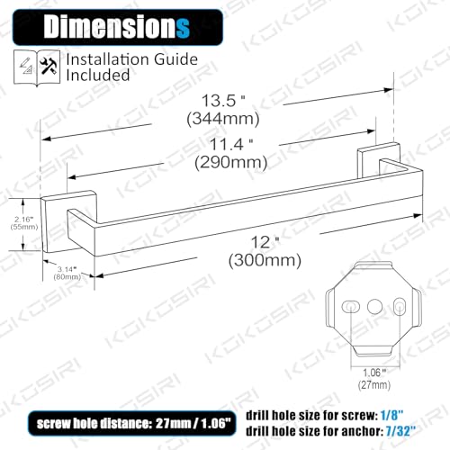 12 Inch Towel Bar for Bathroom Kitchen Towel Holder Wall Mounted SUS304 Stainless Steel Towels Rack