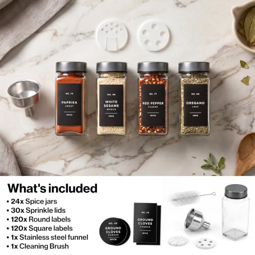 Glass Spice Jars with Label (24 Count)