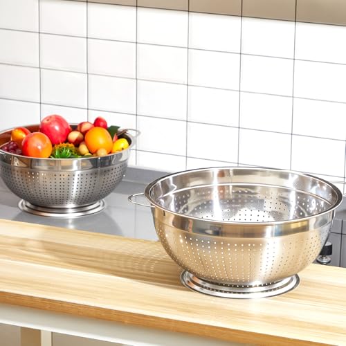 2 Pack 8 Quart Heavy Duty Stainless Steel Colander with Footed Base and Handles Pasta Spaghetti Berry Fruit Vegetable Kitchen Food Strainer Basket (2 Count)