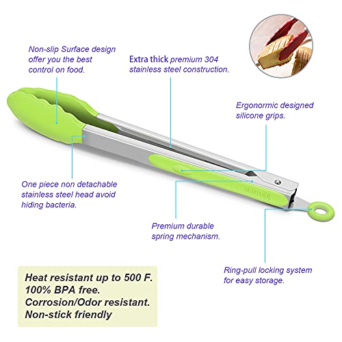 4 Pack Green Silicone Kitchen Tongs Set (4 Count)