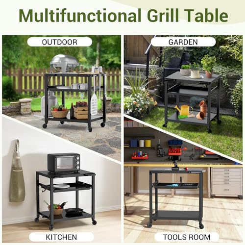 Outdoor Grill Prep Table 24"x30" Metal Grill Cart Outside 3